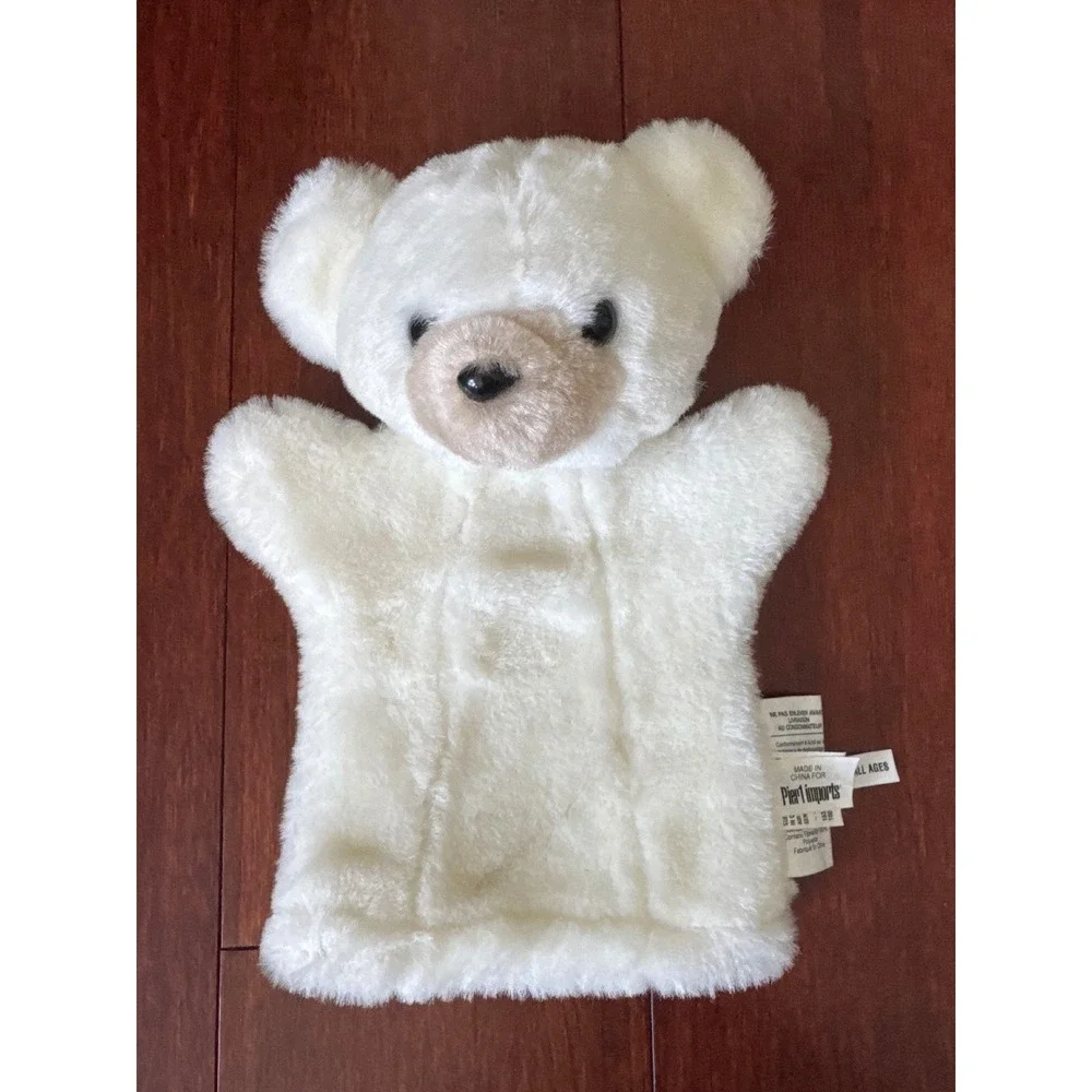 Pier 1 Imports White Polar Bear Hand Puppet Plush Faux Fur Toy 8 Inch